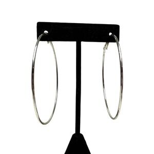 Large Thin Silver Tone Hoop Earrings Latch Back Fashion Jewelry